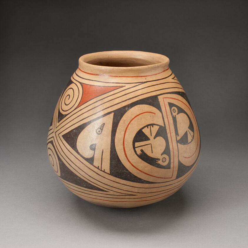 Jar with Diamond-Shaped Frames with Abstract Birds and Coiling Motifs