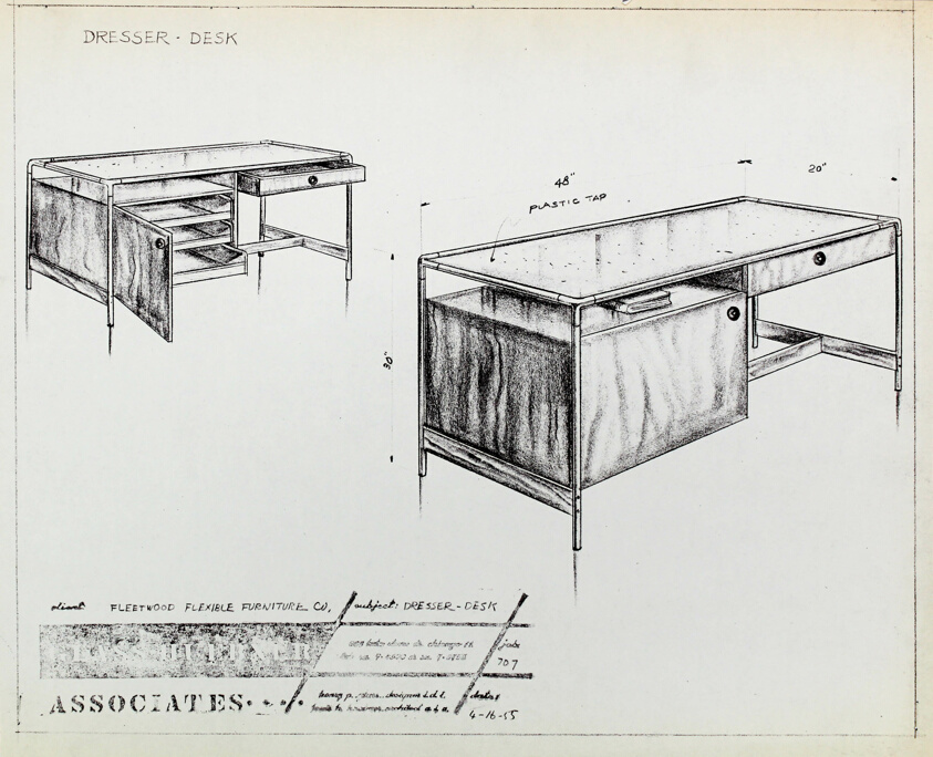 Tube Frame Furniture, Fleetwood Furniture Company, Dresser Desk Design Drawing