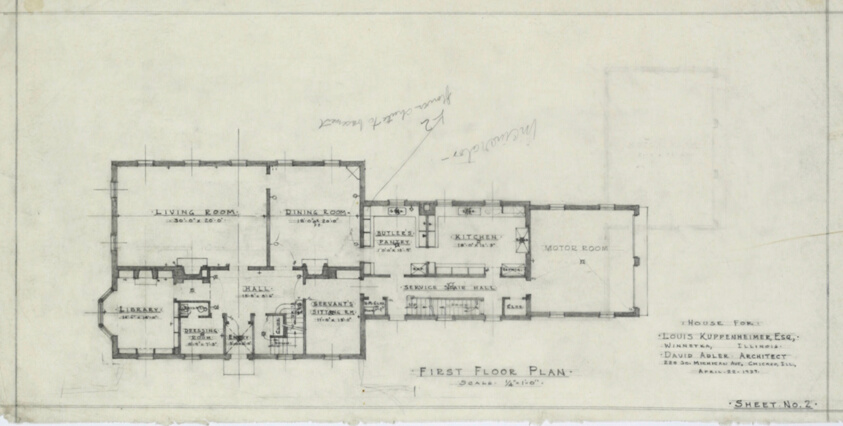 Louis Kuppenheimer House, Winnetka, Illinois, Design Drawing