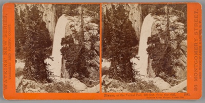 Piwyac, or the Vernal Fall, 300 feet from the cliff, Yosemite Valley, Mariposa County, Cal., No. 1081 from the series "Watkins' New Series"