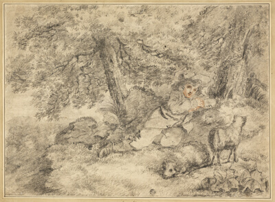 Shepherd Boy with Lambs in Woods