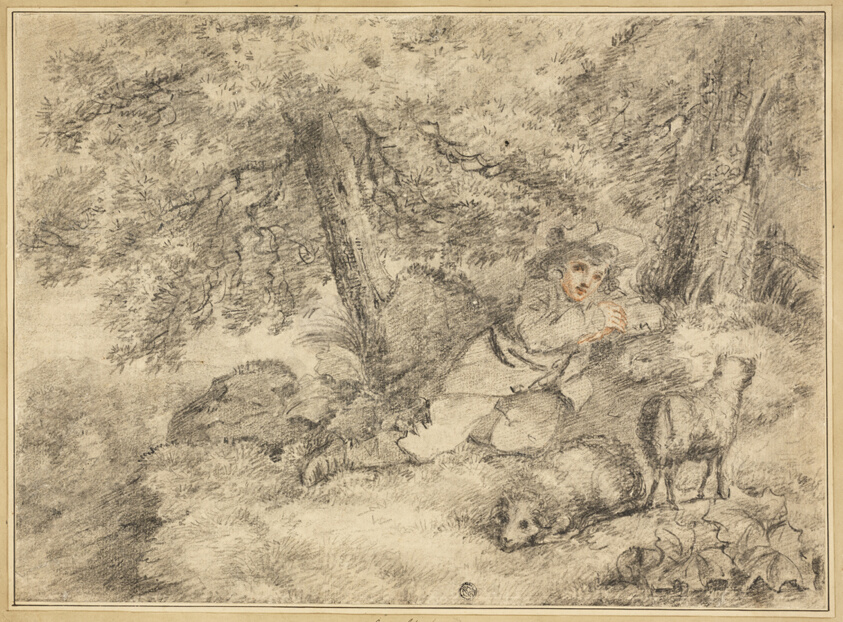 Shepherd Boy with Lambs in Woods