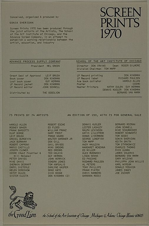 Colophon, from 75 screenprints by 74 artists