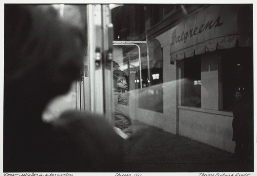 Woman's Reflection in a Bus Window, Chicago