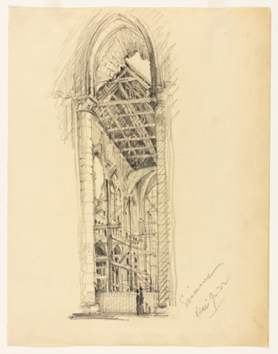 Soissons Cathedral, Soissons, France, Travel Sketch