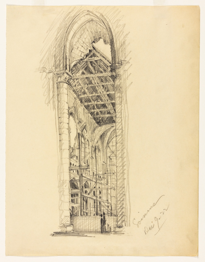 Soissons Cathedral, Soissons, France, Travel Sketch