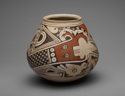 Jar with Two Plumed or Horned Serpents with Birds and P-shaped Motifs