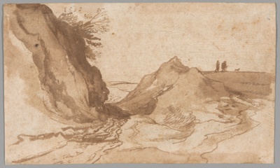 A Hilly Landscape with Figures Near a Ravine