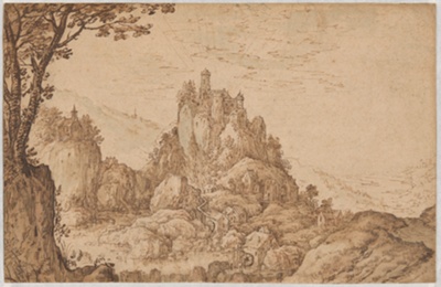 A Castle on a Crag in a Mountainous Landscape