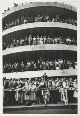 Thousands of Spectators line the Streets and the Parking Buidlings Along the Route near Los Angeles, Waiting to see the Soviet Leader Nikita Khruchev