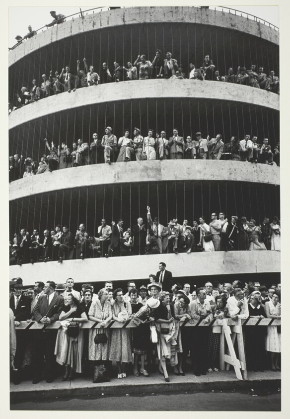 Thousands of Spectators line the Streets and the Parking Buidlings Along the Route near Los Angeles, Waiting to see the Soviet Leader Nikita Khruchev