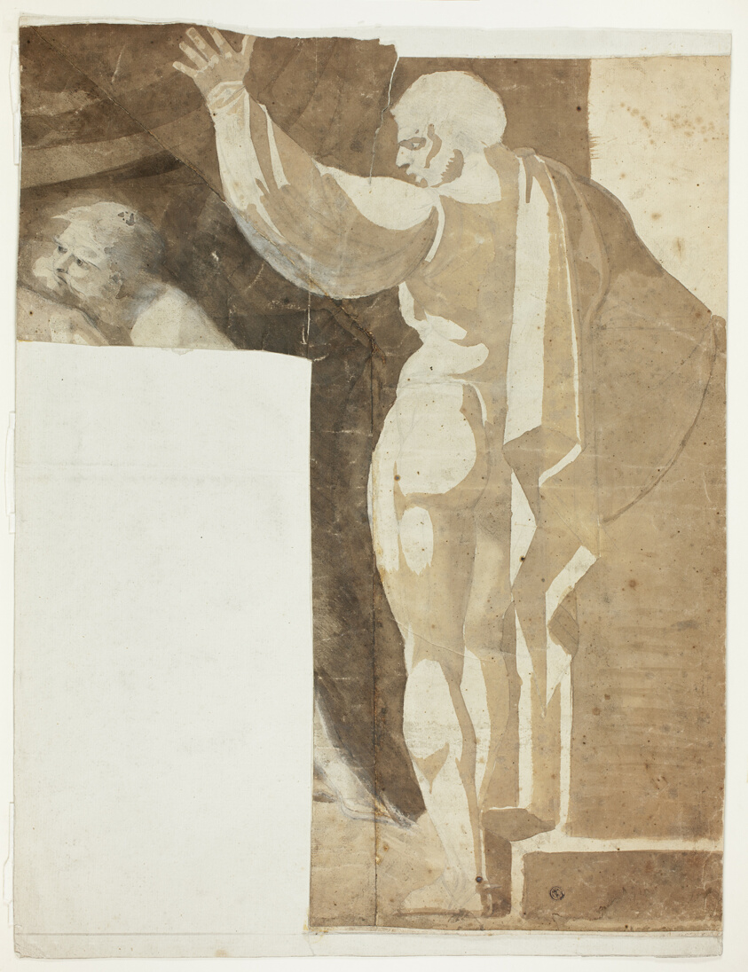 Male Figure with Left Arm Raised Seen from the Back, and Fragment of Old Man
