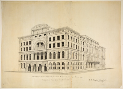 Chicago Public Library Design Competition, Chicago, Illinois, Perspective