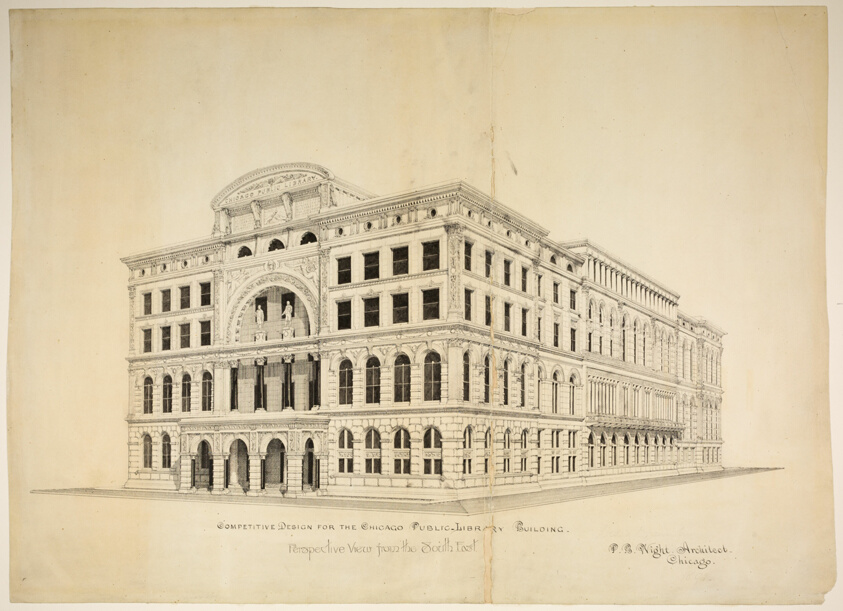 Chicago Public Library Design Competition, Chicago, Illinois, Perspective