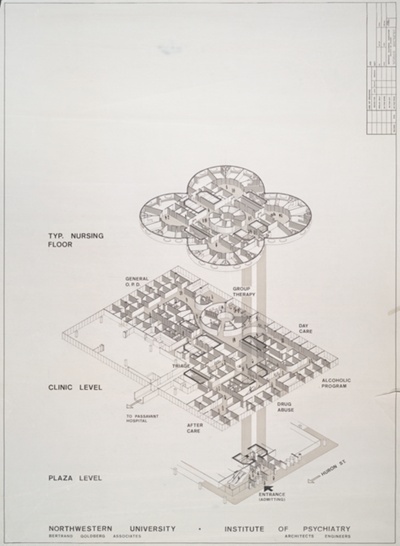 Northwestern University Institute of Psychiatry, Chicago, Illinois, Cutaway Isometric View, Presentation Drawing