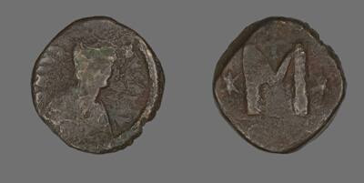 Follis (Coin) Portraying the Emperor Justin I or Justinian I