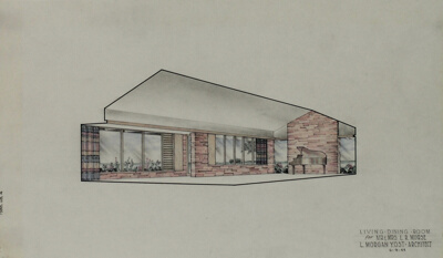 Mr. & Mrs. L.R. Morse House, Living-Dining Room, Winnetka, Illinois, Presentation Drawing